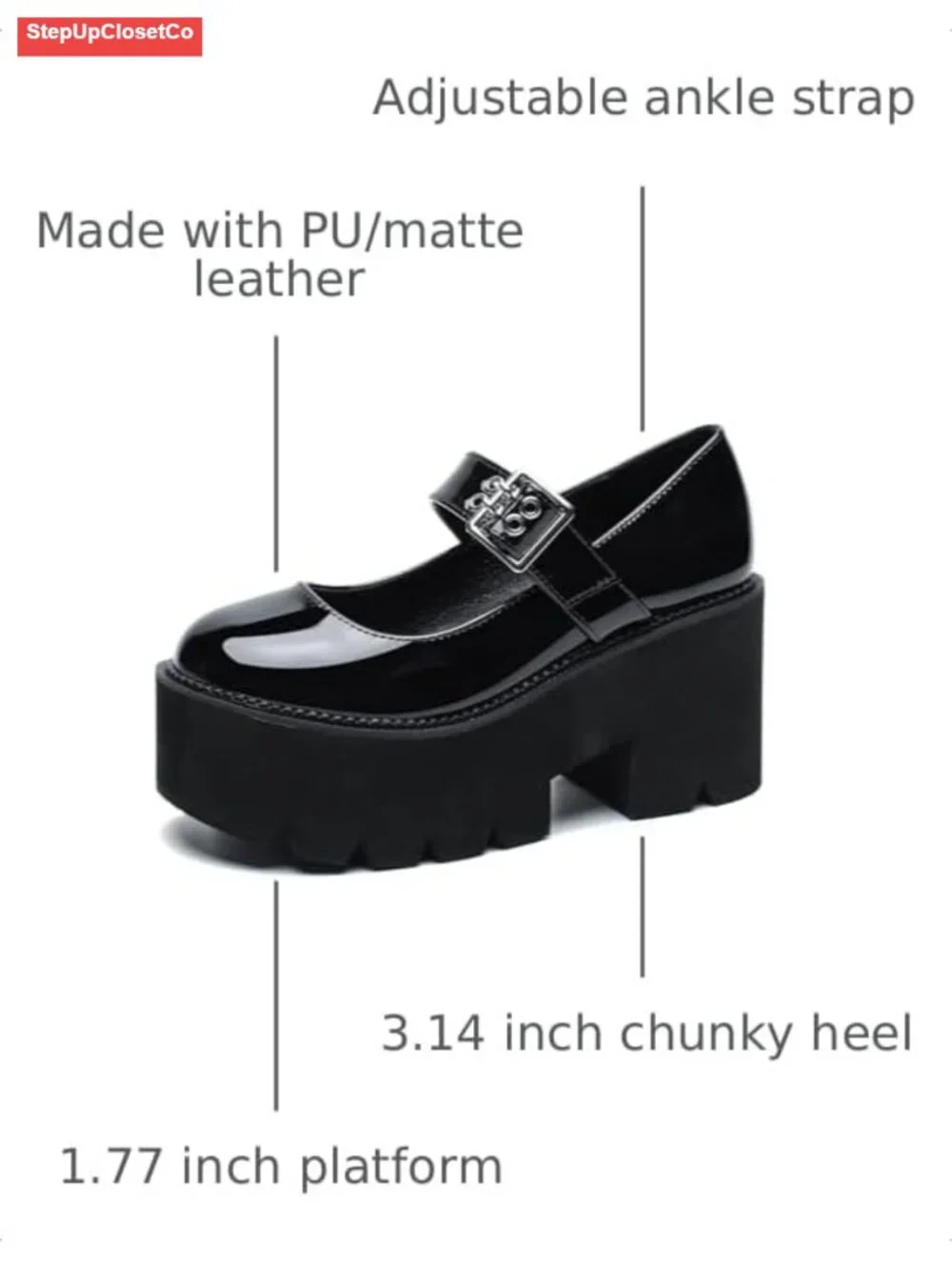 Women's Platform Mary Jane Heels Chunky Lug Sole PU Pumps
